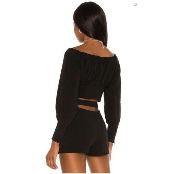 NWT h:ours Sybille Off Shoulder Top in Black XS *missing buttons - Picture 2 of 8